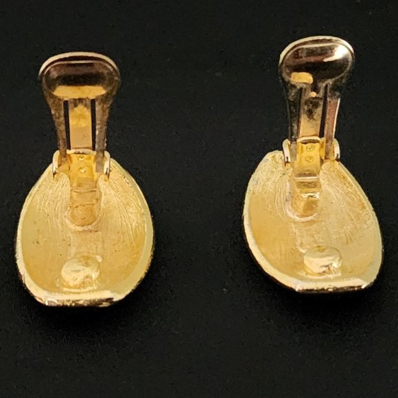 Vintage Black Enamel/Clear Rhinestone Earrings - Picture 3 of 5